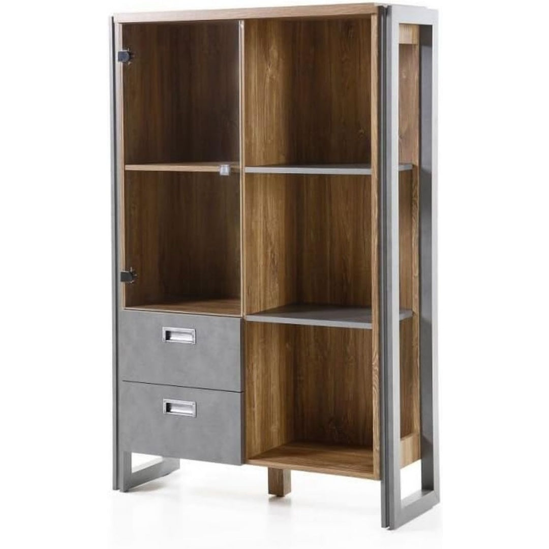 Vitrine mit Glastueren und offenen Ablagen