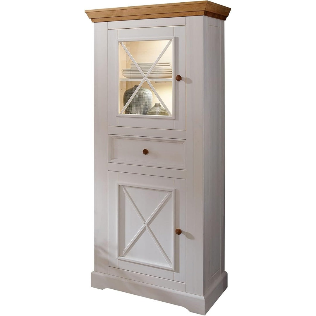 Vitrine mit Schubladen, Glastueren und geschlossenem Stauraum