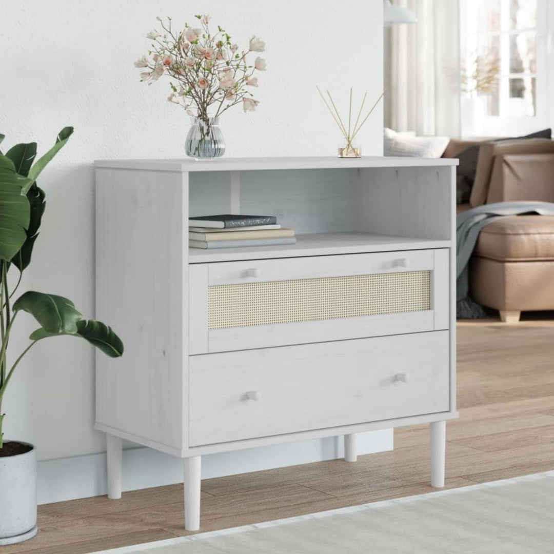 Sideboard in Weiss und Naturbraun mit Flechtoptik