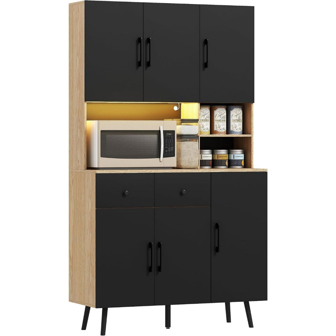 Sideboard mit LED Beleuchtung, Schubladen und offenen Ablagen