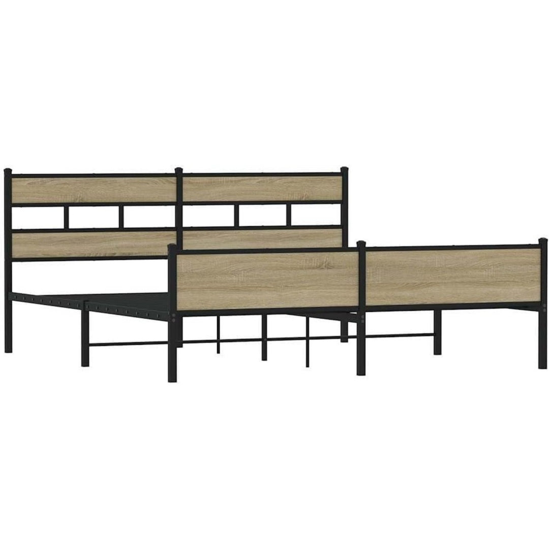 Das Bettgestell misst 180 x 200 cm in Eichenbraun