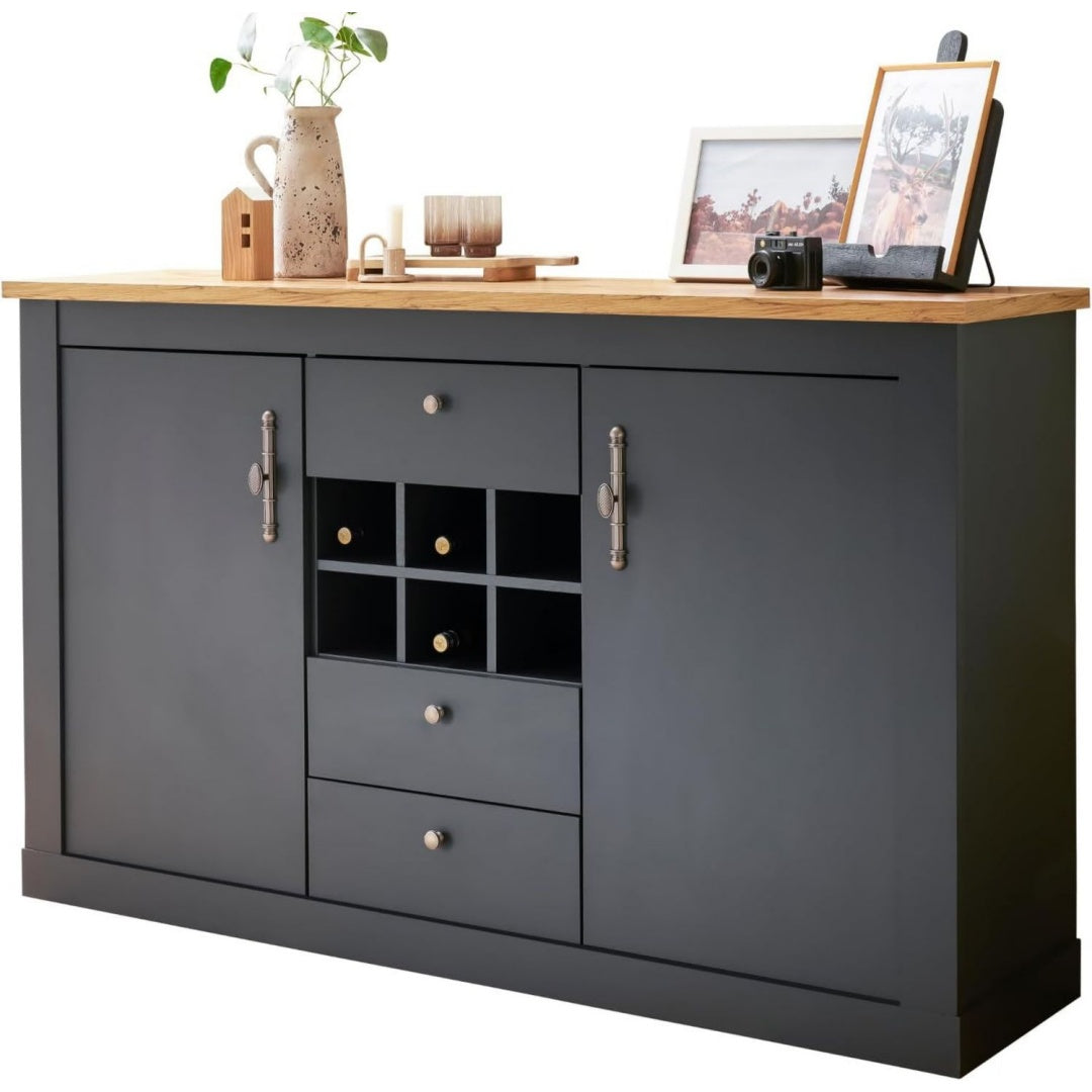 Sideboard mit den Massen 169 x 104 cm in Eichenbraun und Grau