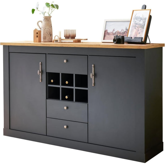 Sideboard mit den Massen 169 x 104 cm in Eichenbraun und Grau