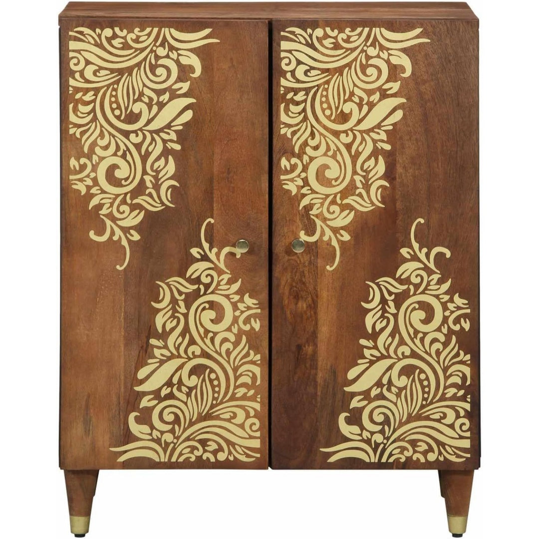 Sideboard aus Massivholz und Mangoholz in Naturbraun mit den Massen 60 x 33 x 75 cm