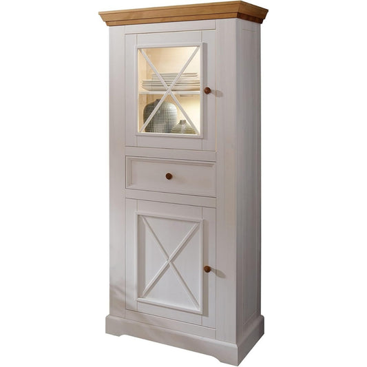 Vitrine mit Schubladen, Glastueren und geschlossenem Stauraum
