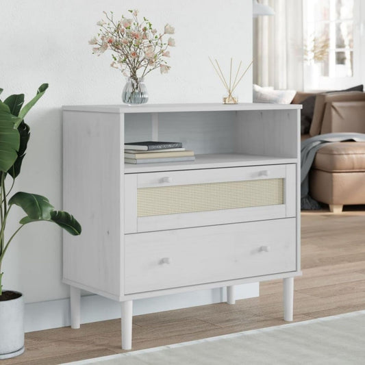 Sideboard in Weiss und Naturbraun mit Flechtoptik
