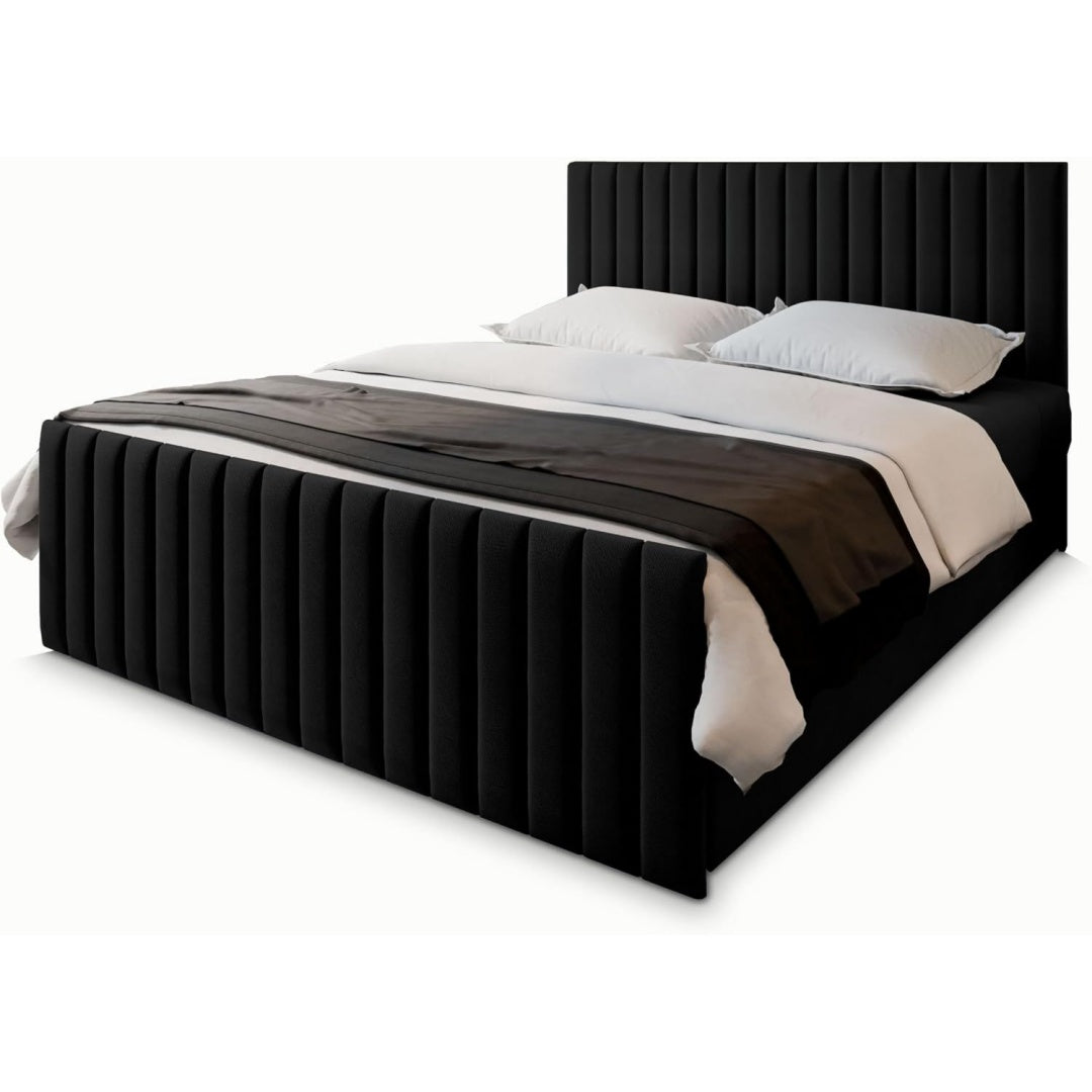 Boxspringbett in Schwarz mit einem Bettkasten