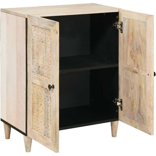 Holzoptik praegt das Sideboard in Weiss