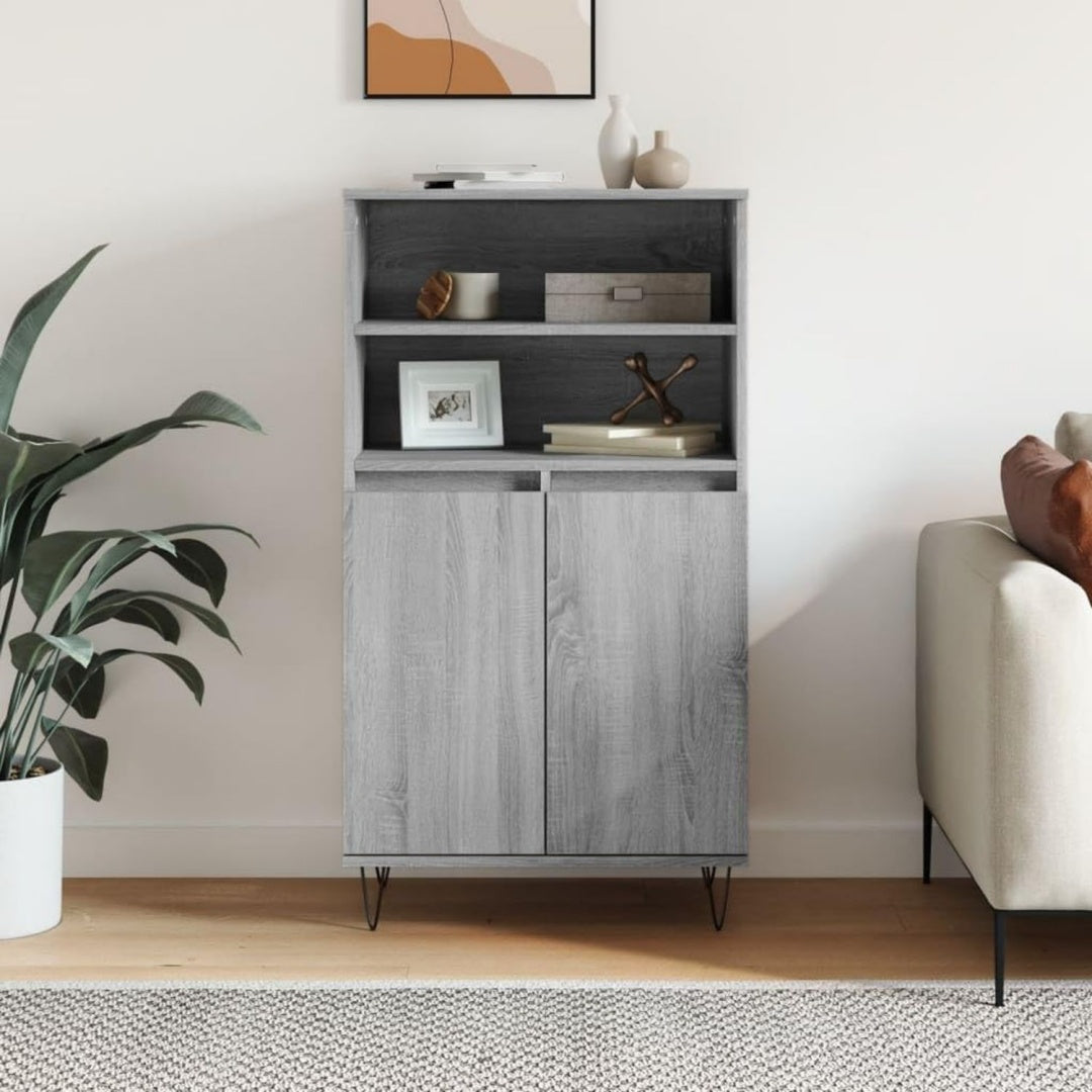 Hochschrank mit den Massen 60 x 36 x 110 cm in Eichenbraun und Grau