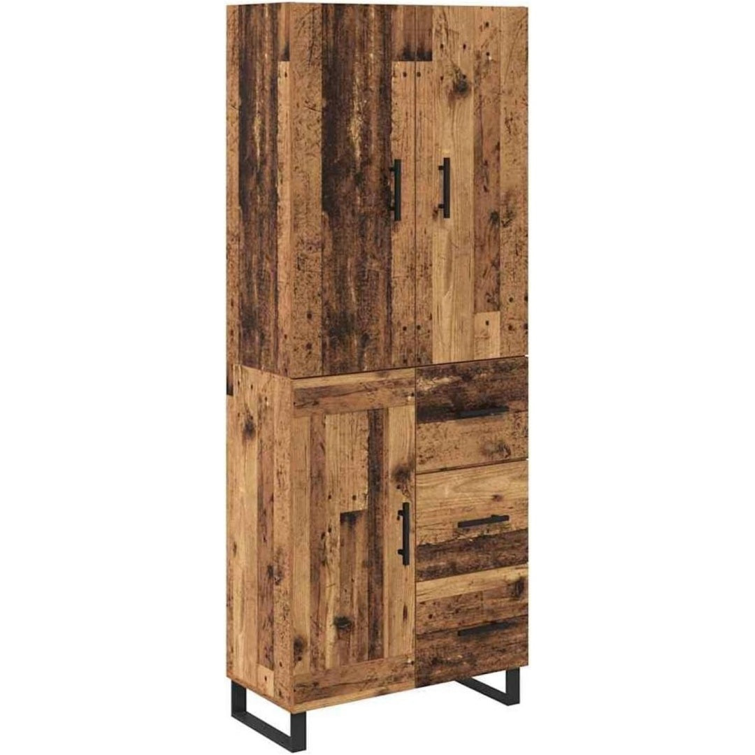 3 Schubladen und Glastueren an dem Hochschrank