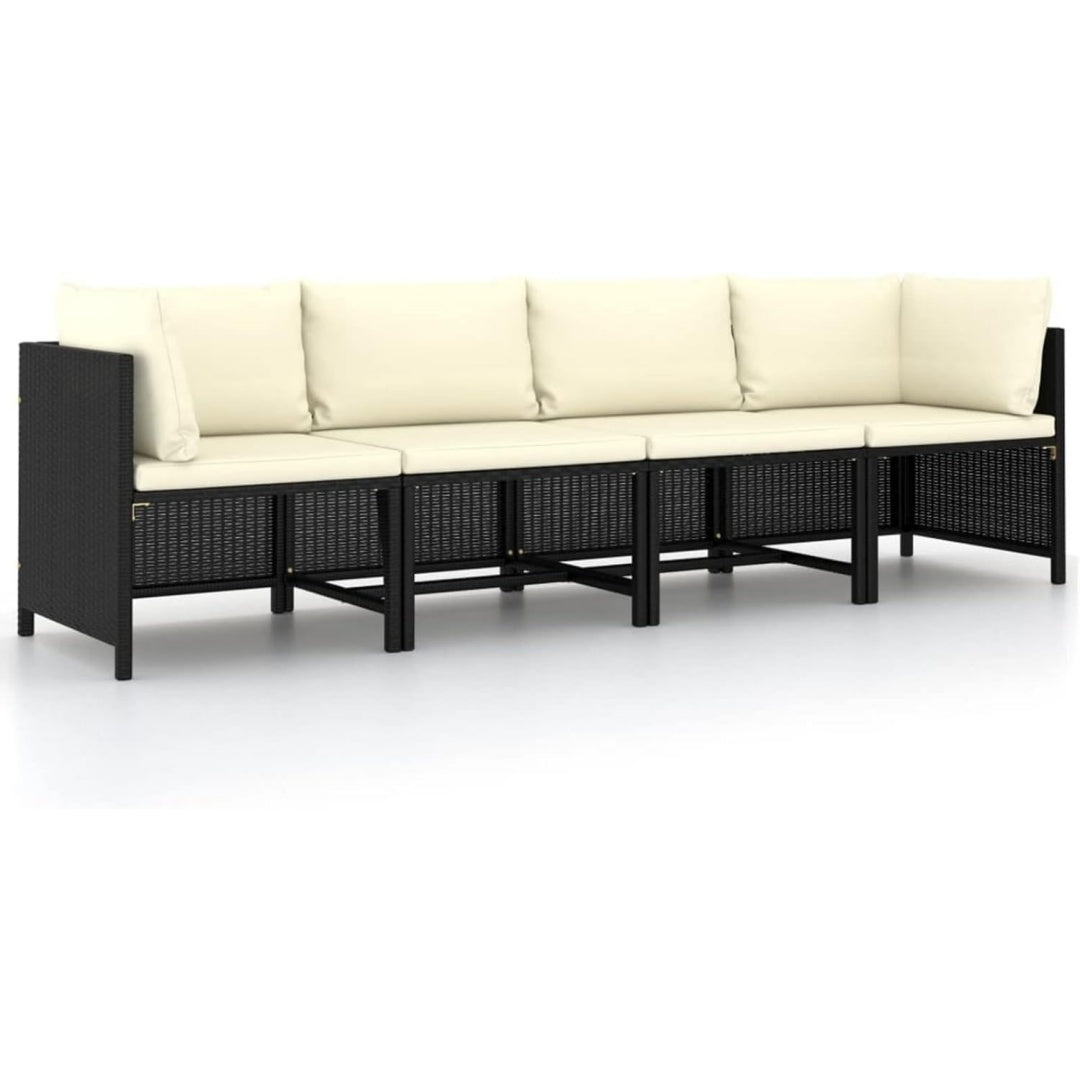 Sofa mit weichen Polstern, einem Metallgestell und Flechtoptik