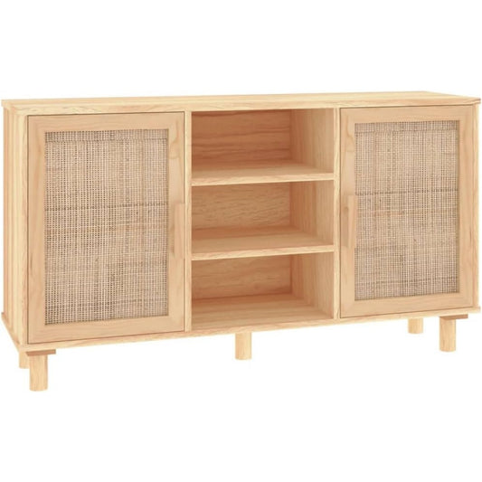 Sideboard aus Massivholz und Rattan mit geschlossenem Stauraum