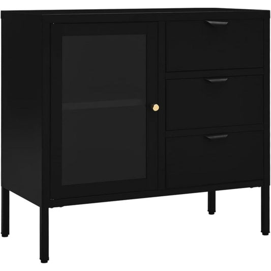 Sideboard aus Metall und Glas in Schwarz